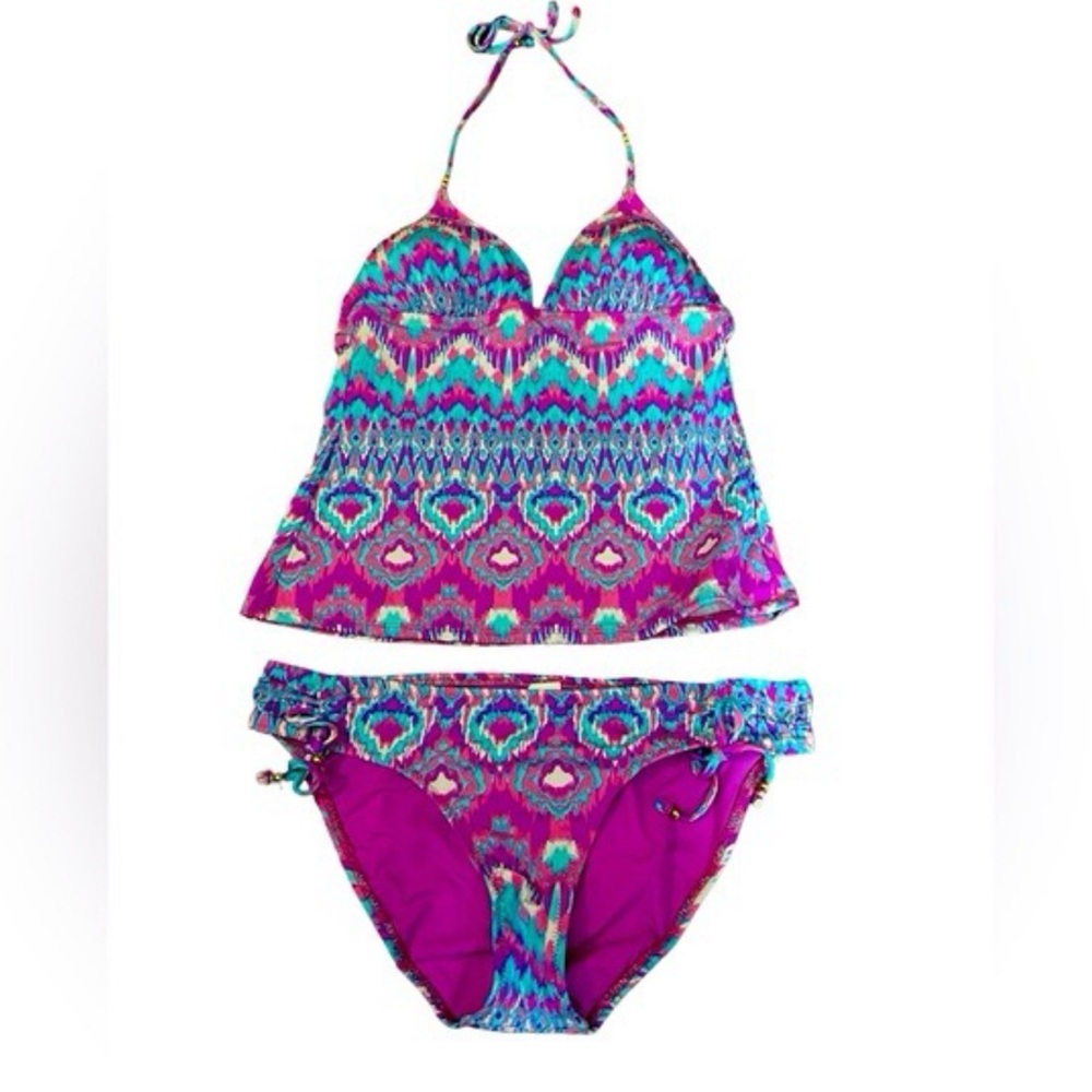 Daniel Cremieux Teal Purple Pink Printed Tankini Bikini Set